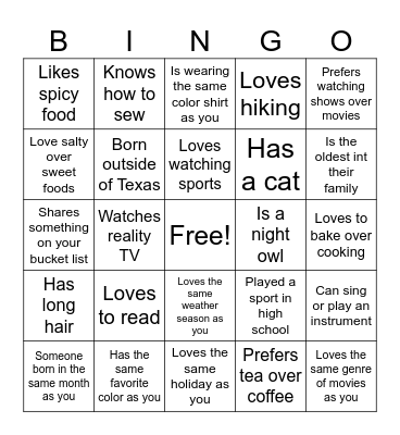 Icebreaker Bingo Card