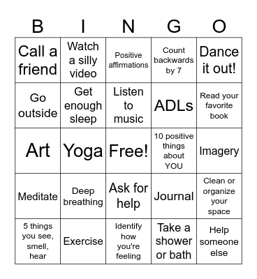 COPING SKILLS BINGO Card