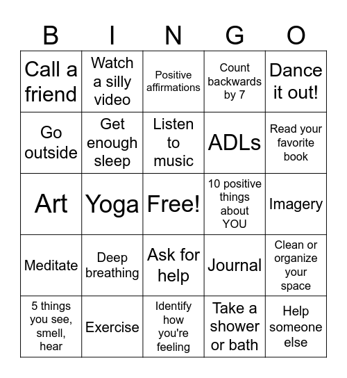 COPING SKILLS BINGO Card