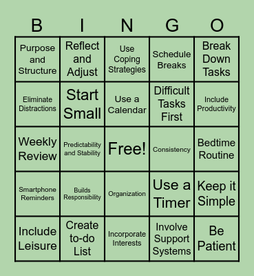 Time Use and Creating Routine BINGO Card