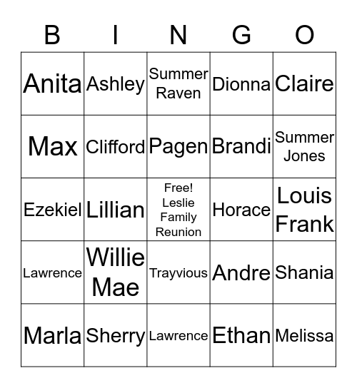 Family Tree Bingo Card