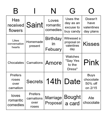 Valentine's Day Bingo Card