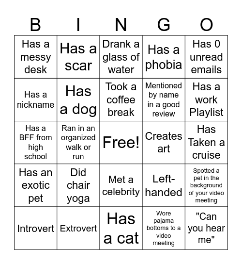 Game Day Friday Bingo Card