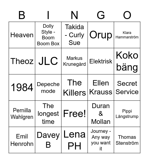 Jenny Bingo Card