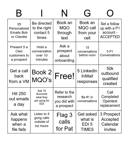 Cleo Bingo Card