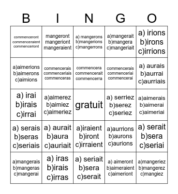 le conditionnel présent Bingo Card