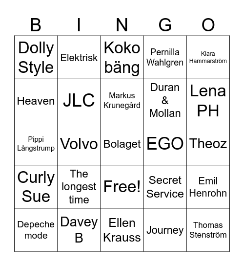 Jenny Bingo Card