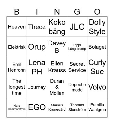 Jenny Bingo Card