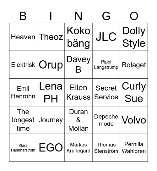 Jenny Bingo Card