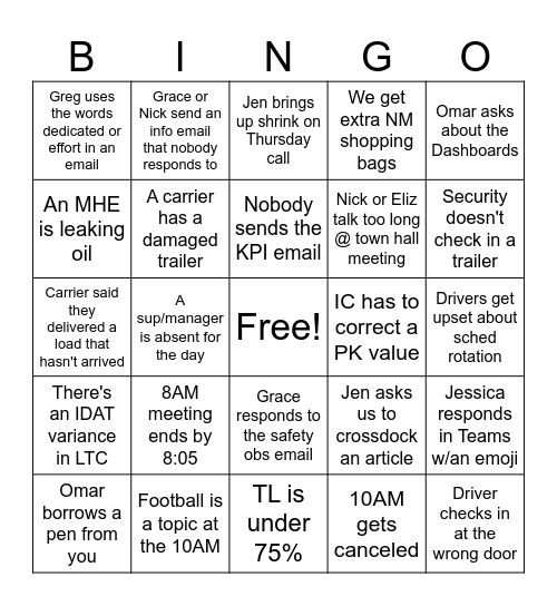 Work Bingo Card