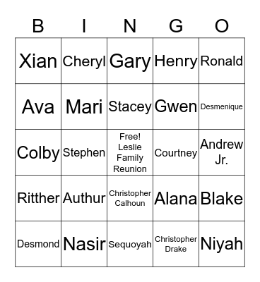 Family Tree Bingo Card