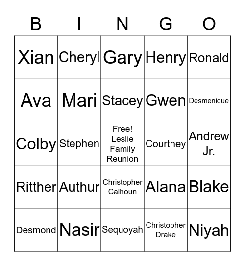 Family Tree Bingo Card