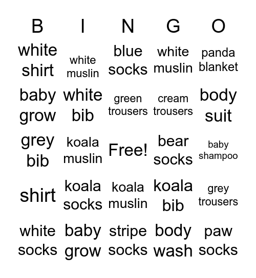 Baby Bingo Card