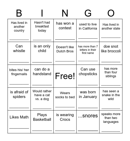 Find Someone Who Bingo Card