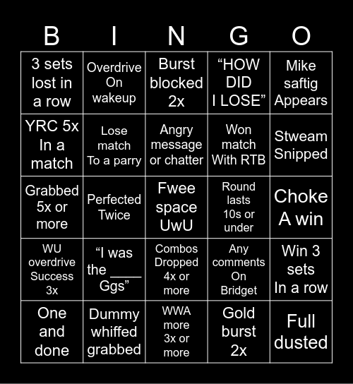 GGST BINGO BANGO Bingo Card