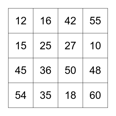 Multiplication Bingo 4, 5, 6  Facts Bingo Card