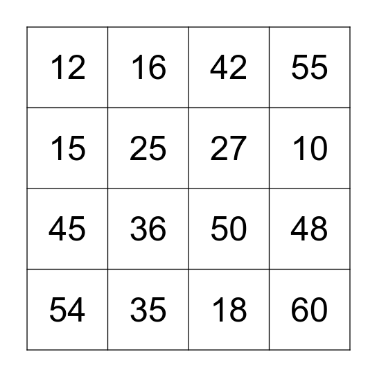 Multiplication Bingo 4, 5, 6  Facts Bingo Card