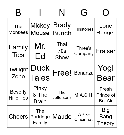 TV Show Theme Songs Bingo Card