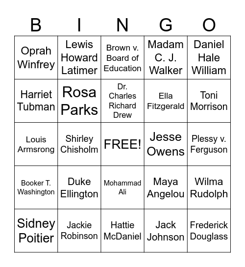 Black History Month Bingo Card