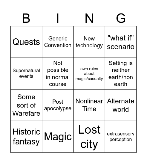 Untitled Bingo Card