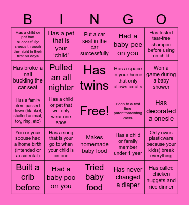 Baby Shower Bingo Card