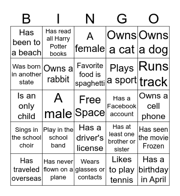 Diversity Bingo Card