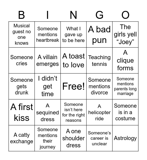 Bachelor Bingo Card