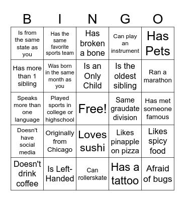 FLI CHAT BINGO Card