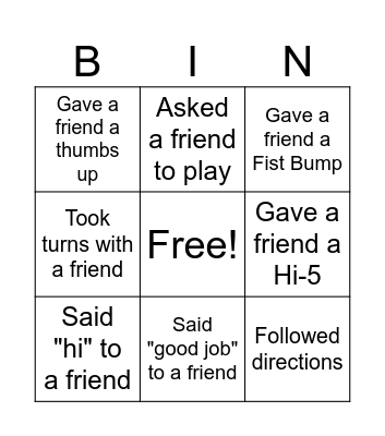 Social Skills Group BINGO Card