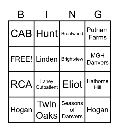 Danvers Bingo Card