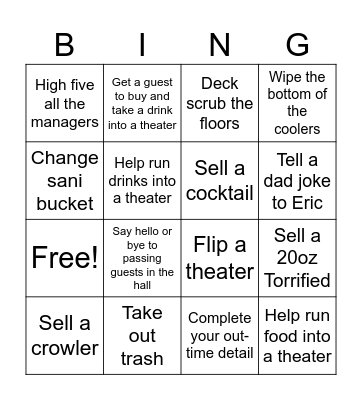 Bar Bingo Card