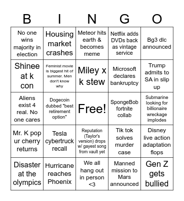 Bingo Bongo 2024 Bingo Card