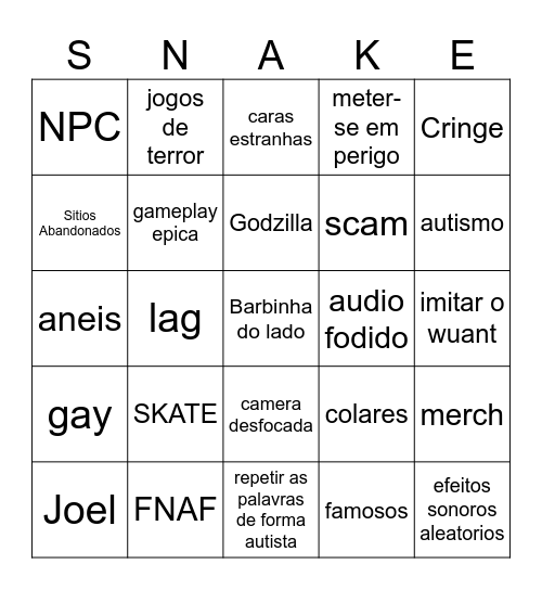 V SNAKE BINGO Card