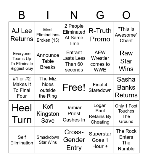 Royal Rumble 2024 Bingo Card