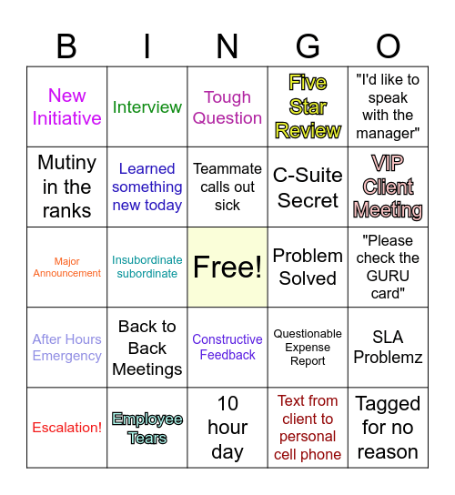 Manager Bingo Card