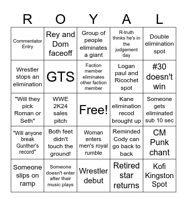Royal rumble 2024 Bingo Card