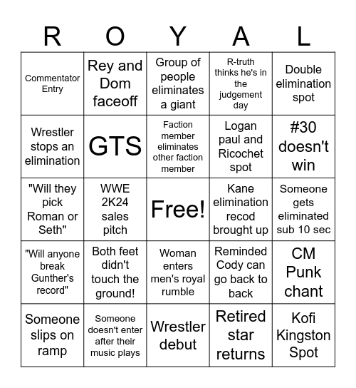 Royal rumble 2024 Bingo Card