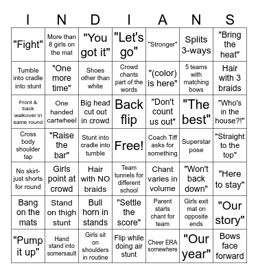 Tecumseh Cheer Bingo Card