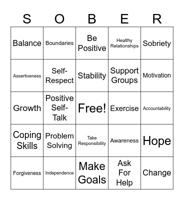 Sober Bingo Card