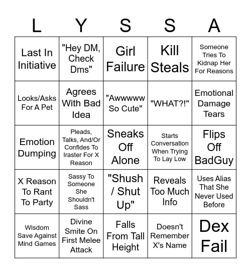 Alanna Bingo Card