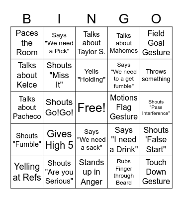 GO CHIEFS Bingo Card
