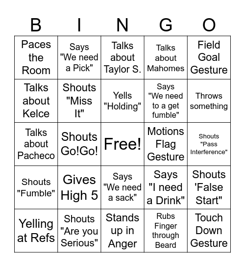 GO CHIEFS Bingo Card