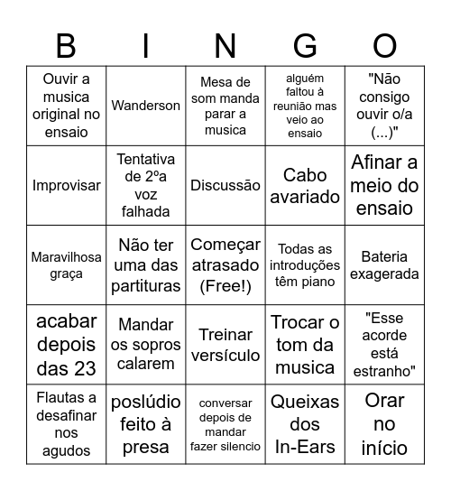 Bingo grupo de louvor Bingo Card