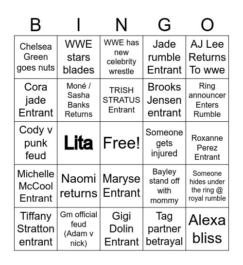 2024 wrestling Bingo Card