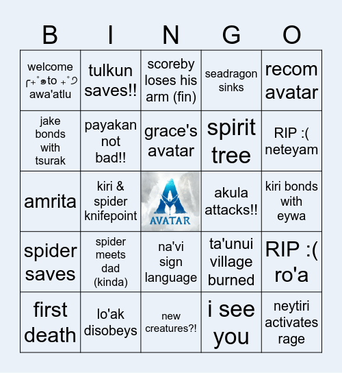 avatar 2: the way of water (: Bingo Card
