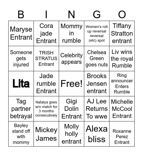 2024 wrestling Bingo Card