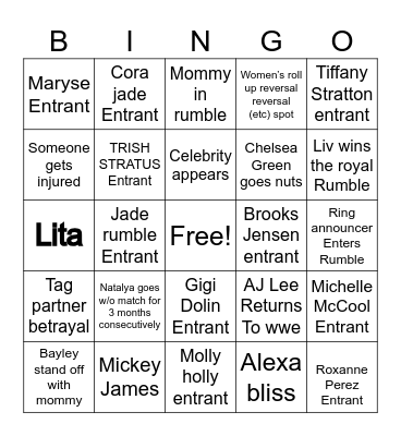 2024 wrestling Bingo Card