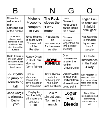 Royal Rumble 2024 Bingo Card