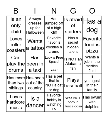 Get To Know You Bingo! Bingo Card