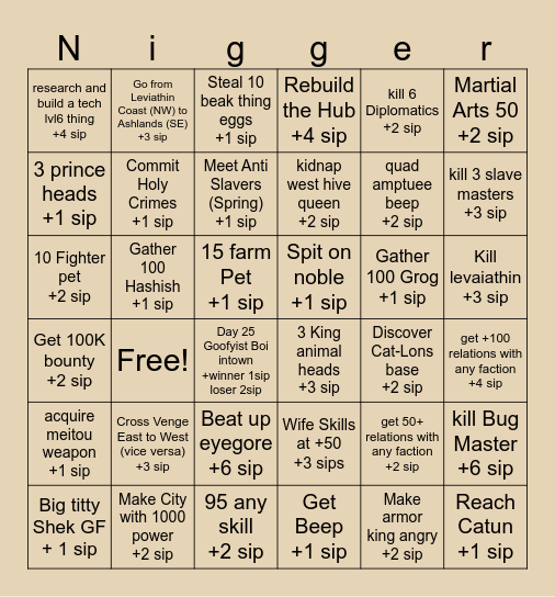 Kenshi Bingo Card